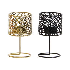 Lot de 2 porte-lampes chauffe-plat dorées et noires en fer métallique de qualité supérieure avec design rond élégant, parfaits pour une décoration intérieure élégante - Product Image 1