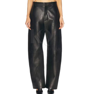 Pantalons en cuir pour femmes en gros, taille mi-haute, coupe régulière, devant plat, matière douce d'hiver, streetwear, bas - Product Image 1