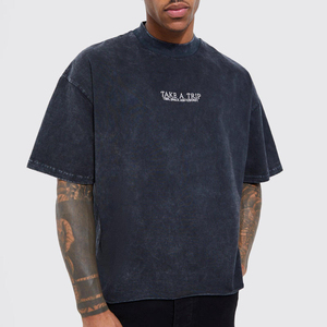 T-shirt décontracté pour homme grande taille en toile 100 % coton de haute qualité, délavé à l'acide, séchage rapide, respirant, manches courtes, transfert thermique - Product Image 3