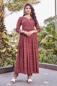 Ensemble Kurta Anarkali en polyester pour femmes, création Neeta, vêtements de fête indiens, pantalon extensible, dupatta, Diwali, festivités, soleil - Product Image 3