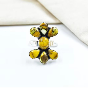 Anillo ajustable hecho a mano con miel Dahlia turquesa y plata de ley para mujer estilo de joyería Bohemia - Product Image 1