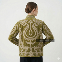 Blouson d'hiver pour femme en velours et coton brodé artisanal de luxe, écologique, respirant, épais, motif floral rétro, personnalisé