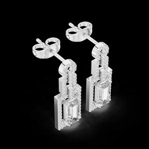 Pendientes Elegantes de Diseño Geométrico con Piedras Centrales Brillantes en Corte Esmeralda, Diseño Cuadrado Moderno, Pendientes de Lujo para Fiestas para Mujer - Product Image 1