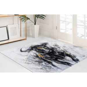 Tapis d'art abstrait avec motif de taureau : Tapis de sol expressionniste noir et blanc, tapis doux non tissé - Product Image 4