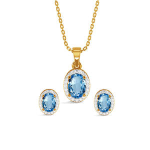 CLARA Juego de Collar y Pendientes de Plata de Ley 925 con Colgante Azul, Joyería Fina - Product Image 1