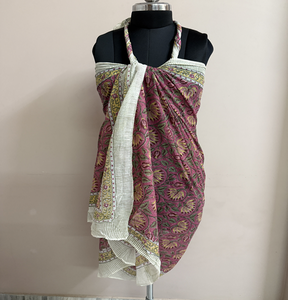 <b>Womens</b> Soft Cotton Pink Long <b>Scarf</b> Handcrafted Block Print Summer Outdoor Wrap Breathable Lightweight Windproof Multi-Purpose - Product Image 4