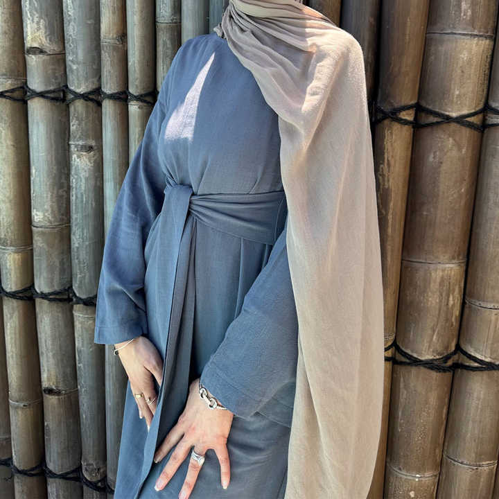 2-Piece Open Abaya Set – Daily Wear Muslim Dress with Wrap