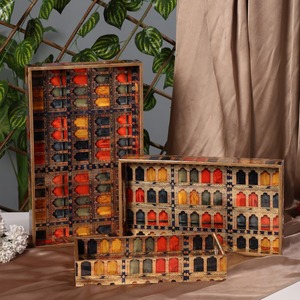 ถาดเสิร์ฟขนมหวานลายไม้กระถินโมเดิร์น ประดับมุกและช็อกโกแลต สำหรับห้องน้ำและโต๊ะอาหาร ลดราคาพิเศษช่วงรอมฎอนและอีด - Product Image 4