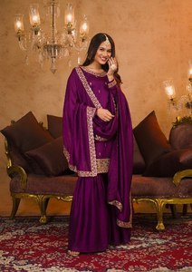 Nouveau lancement prêt à porter Sharara paire Dupatta Collection moderne Salwar Kameez pour les occasions de fête Design réversible toutes saisons - Product Image 3