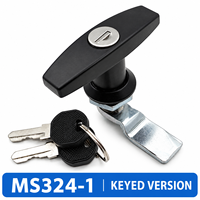 Serrure à came pour armoire MS324 en alliage de zinc noir avec poignée en T, disponible avec ou sans cylindre