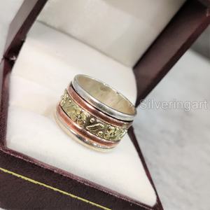 Spinner Band Bohemian Ring Bague en argent sterling 925 pour femme Fidget Bijoux faits à la main Anniversaire Anxiété Mens Spinner Ring - Product Image 4