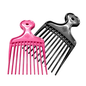 Superior Grade Afro Curly Hair Comb Fork Wide Teeth Brush with Logo Ideal for Detangling Thick and Tangled Hair