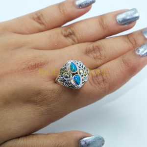 แหวนโอปอลสวยงาม แหวนเงินแท้ 925 แหวนดีไซน์โดดเด่น แหวนทำมือ ดีไซน์ไม่ซ้ำใคร เครื่องประดับโอปอล ของขวัญคริสต์มาสสำหรับภรรยา - Product Image 5