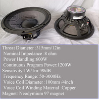 Altavoz de 12 Pulgadas de Alto Rendimiento y Buen Precio, Sonido Potente de Neodimio, 1200 Vatios
