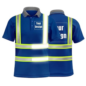 Hi Vis Polo Shirt Customizable Security Work Construction Reflection Polyester T-Shirt with Safety <b>Reflective</b> Tapes - Product Image 1