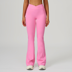 Leggings décontractés pour femmes, taille mi-haute, effet push-up, contrôle du ventre, coupe en V, évasés, été, uni, avec poches, 2026 - Product Image 6