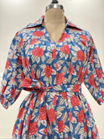 Robe décontractée évasée à col en V, 100 % coton pur, faite main, imprimé indien au bloc, motif floral, lavable, écologique, vente en gros