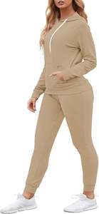 Conjunto de chándal liso con capucha para mujer, ropa de calle elegante hecha de forro polar de algodón 100%, comodidad transpirable, ajuste Flexible para el día a día - Product Image 4