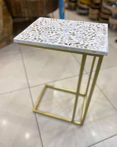 Mesa de centro con diseño de flores modernas, incrustaciones de madreperla con base de acabado de latón para sala de estar, muebles decorativos para el hogar - Product Image 5