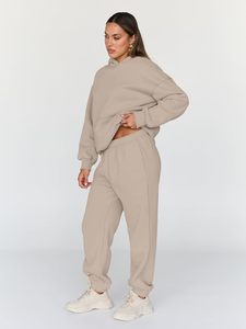 2025 automne mode femmes 2 pièces pour salon ensembles haut long tenue avec bouton décoration sweat à capuche pantalons de survêtement haut Style survêtement - Product Image 4