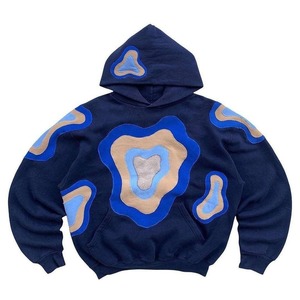 Logo personnalisé poids lourd 400gsm tissu patchs broderie pull en détresse applique sweat à capuche surdimensionné pour hommes - Product Image 3