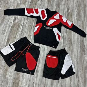 Survêtement patchwork à blocs de couleurs pour hommes Ensemble 2 pièces Sweat-shirt et short Streetwear Mode Dernier cri Logo personnalisé disponible Décontracté - Product Image 6