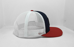 Chapeaux de camionneur en coton rouge/bleu marine à la mode de style extérieur/décontracté à deux tons avec écusson en cuir Logo personnalisé quantité minimale de commande bas - Product Image 5