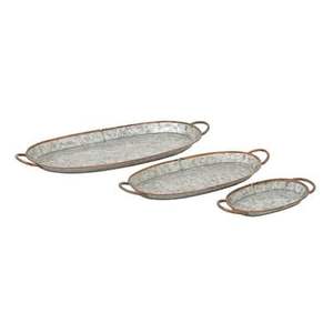 Lot de 3 plateaux galvanisés de forme ronde de haute qualité avec poignées décor de table design vintage plateau de service galvanisé - Product Image 4
