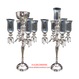 Candelabros decorativos hechos a mano de mesa de Metal alto de cristal con acabado de bronce de diseño antiguo para bodas y fiestas personalizados - Product Image 6
