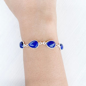 <b>Solid</b> 925 Sterling Silver Natural Oval Cut Lapis Lazuli Gemstone Handmade Tennis Wedding Bracelet Unisex Third Party Certified - Product Image 3