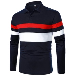Alta calidad nuevos hombres primavera y otoño pecho dos colores costura ropa de manga larga Polo de manga larga para hombres - Product Image 5