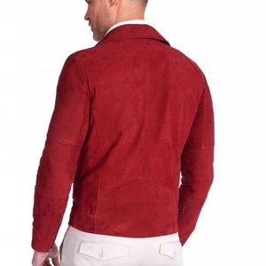 แจ็กเก็ตหนังกลับสีแดงไซส์พลัสไซส์แจ็คเก็ตขี่มอเตอร์ไซค์สไตล์วินเทจ - Product Image 5