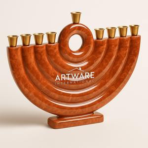 Nueva Menorah Hanukiah de Resina Rosa Pálido con Portavelas Dorados, Moderna Decoración Judía para el Hogar, Elegante Candelabro de Hanukkah - Product Image 4
