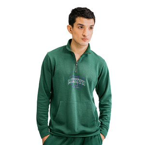 High Quality <b>Men</b> 100% Cotton <b>Green</b> Stand Collar Sweatshirt & Trouser Tracksuit Set With Embroidered Logo <b>Men</b> Cotton Tracksuits - Product Image 1