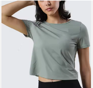 Top d'été pour femmes Slim Fit Crop Top Short Sleeve Crew Neck Solid Color T-Shirts Breathable Bow Collar Wholesale Bangladesh Offre Spéciale - Product Image 2