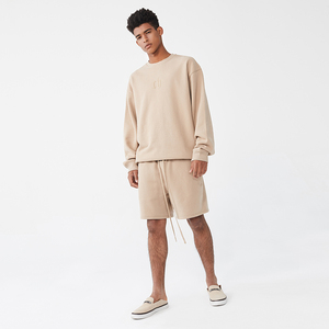 Conjunto Casual de Dos Piezas para Hombre, Talla Grande, Color Sólido Personalizado 2025, 100% Algodón, Sudadera y Pantalones Cortos - Product Image 4