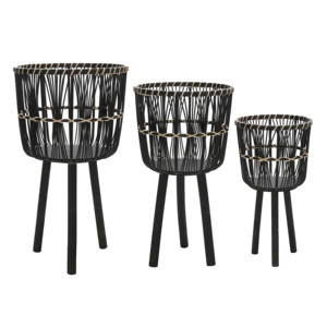 Supports de jardinières traditionnels en rotin à trois pieds, durables, avec revêtement en poudre noire, design traditionnel (lot de 3) - Product Image 3