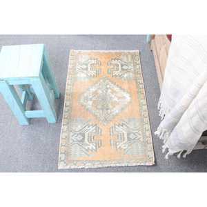 Tapis turc en laine 1,5x2,5 pi, orange, patchwork Ikat, avec envers en latex, écologique, traditionnel, vintage, pour la maison et la salle à manger - Product Image 4