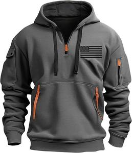 Half Zip Hoodie <b>for</b> <b>Men</b> Winter Printed Tactical Sweatshirt Plus Size Vintage Long Sleeve Trendy Pullover Tops Pocket 100% Cotton - Product Image 3