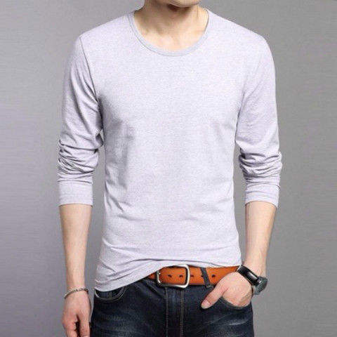 แขนยาวคอกลมสีเทาอ่อน