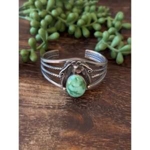 Emerald Valley Turquoise & Sterling Silver Cuff <b>Bracelet</b> Handmade by Navajo Artists Fashion Accessory - Product Image 1