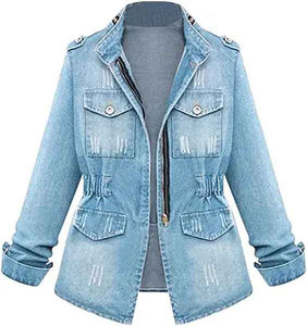 Vestes en jean pour femmes OEM, style urbain, polyester/coton, design personnalisé, couleurs variées, capuche haute, boutons, lavage, automne-hiver, direct - Product Image 1
