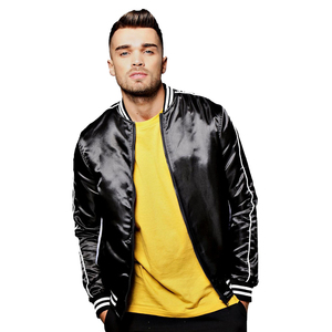 บอมเบอร์แจ็คเก็ตผ้าซาตินสีดำเสื้อแจ็กเก็ตทีมโรงเรียนสีดำฉลากแท้ - Product Image 1