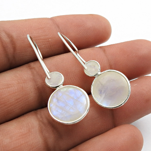 Pendientes colgantes de estilo clásico de Plata de Ley 925 con piedra lunar arcoíris Natural para mujer y niña, joyería hecha a mano para fiesta de cumpleaños - Product Image 2