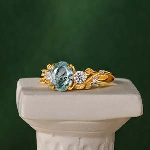 Jeulia Gold Plated Bypass Oval <b>Moss</b> <b>Agate</b> Fashion Engagement <b>Ring</b> - Product Image 4
