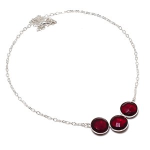 Collar de Cadena con Eslabones para Mujer, Chapado en Plata 925, con Tres Piedras Preciosas en Forma de Granate Rojo, Estilo Bohemio, Regalo de Boda - Product Image 5