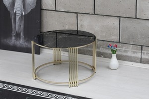 Modern Round <b>Coffee</b> <b>Table</b> <b>Set</b> with <b>Marble</b> Top and Brass Frame Nesting Living Room Furniture Contemporary Design - Product Image 2
