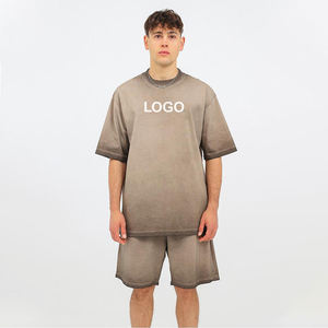 Conjunto de Camiseta y Pantalones Cortos de Verano para Hombre, Unisex, Transpirable, de Punto, Estilo Urbano, Color Sólido, de Alta Calidad, Lavado Ácido, con Logotipo Personalizado Bordado - Product Image 2