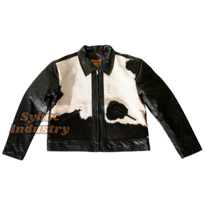 Stylish Cowboy Style <b>Men's</b> Custom Cowhide <b>Leather</b> <b>Trucker</b> <b>Jacket</b> with Stand Collar Hooded Design Winter Ready - Product Image 2