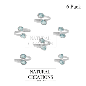 Bague en argent sterling 925 avec aquamarine naturelle de forme irrégulière, sertie clos, style classique, pour fiançailles, fête et anniversaire, lot de 6 - Product Image 2